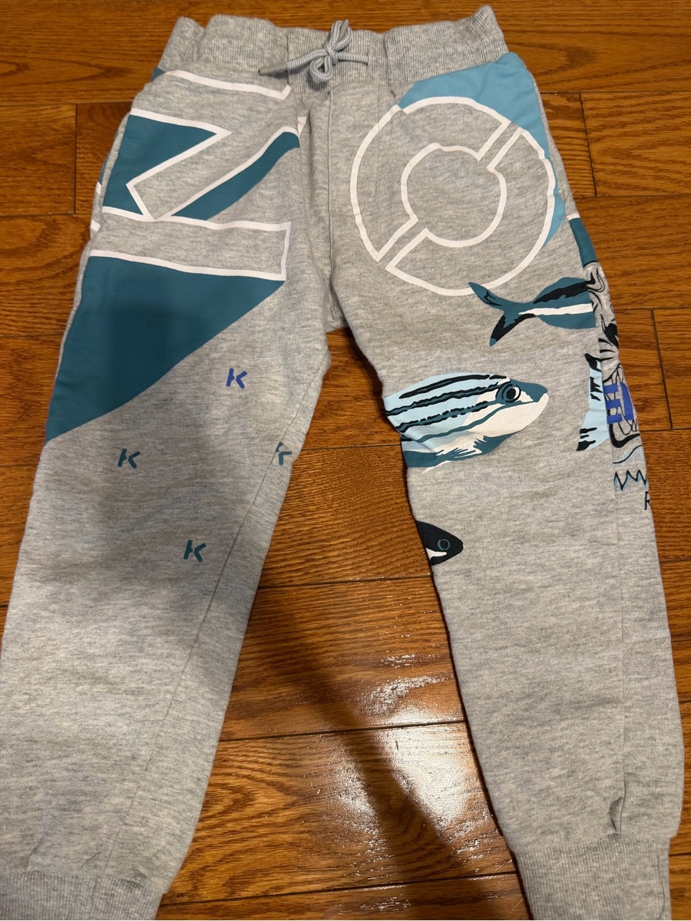 Kenzo Grey & Teal Fish Graphic Joggers for Kids